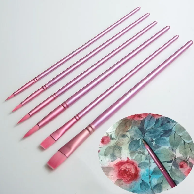 

6pcs Watercolor Brush Set Nylon Wool Round/flat Head Watercolor Pen Art Student Painting Graffiti Watercolor Paint Brushes