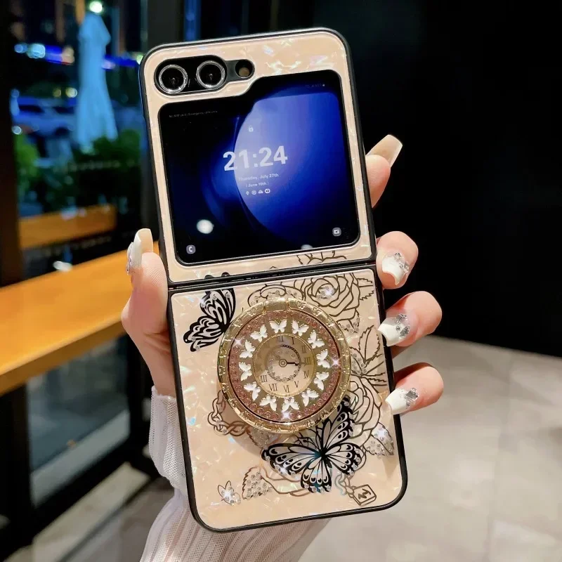 Luxus-Design Schmetterling Glitzer Metallring Hülle für Samsung Galaxy Z Flip 6 5 4 3 Flip6 Flip5 4 3 5G Frau Ring Stand Back Cover_voghion.com