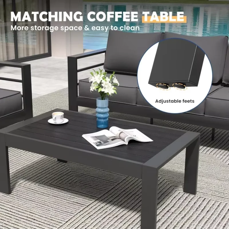 5 Pcs Metal Modern Patio Furniture Set, Outdoor Sectional Sofa for Balcony, Aluminum Patio Furniture, Garden, Dark Grey 5