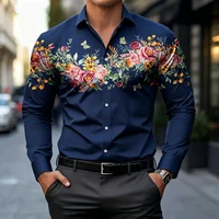 Chemises pour hommes à motif floral papillon de style romantique européen, coupe ajustée de luxe, manches longues, pour le bureau ou les occasions formelles 2