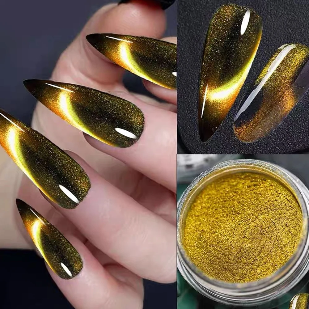 1Jar 3D Chameleon Cat Eye Powder Holographic Chrome Magnet Nail Glitter Dust Pigment 7Color Magic Mirror Nail Powder Supplies nail powder