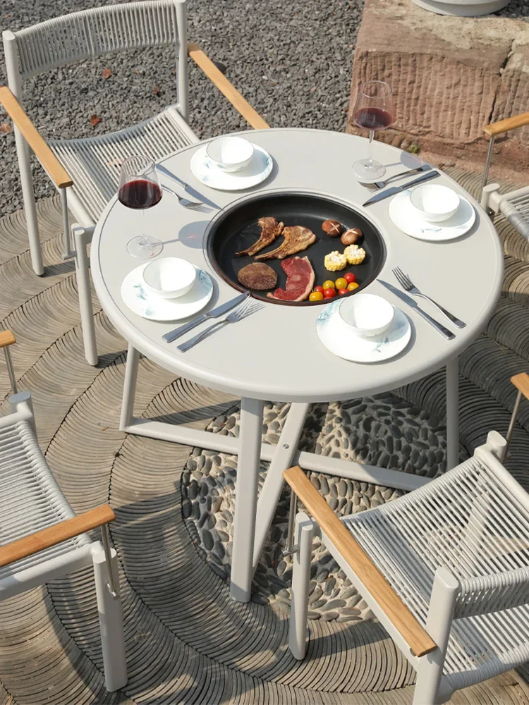 

Table and chair garden terrace cast aluminum chair outdoor aluminum alloy home balcony leisure courtyard barbecue combination