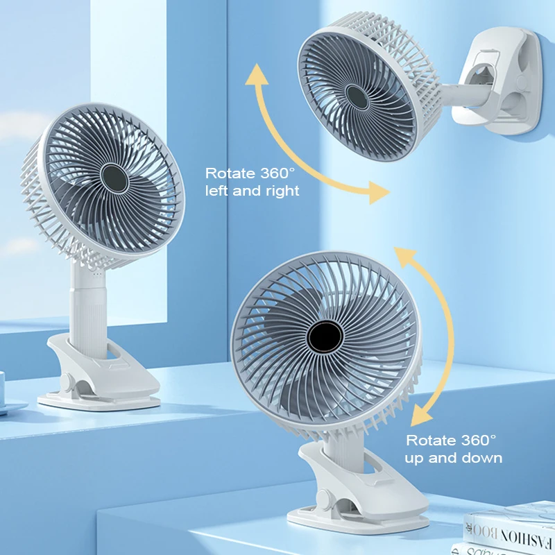 USB Clip Cooling Fan 7 inch-Desktop, wall mounted Hand-hold-Portable, Adjustable Air Circulator with 3 Speed Settings 3