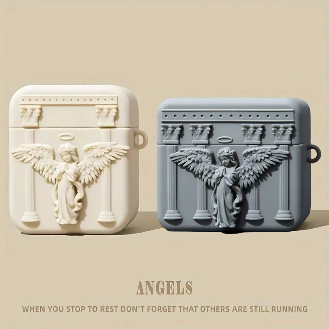 3D God Angel Silicone Earphone Case with Pendant Cover - Protective Headphone Box