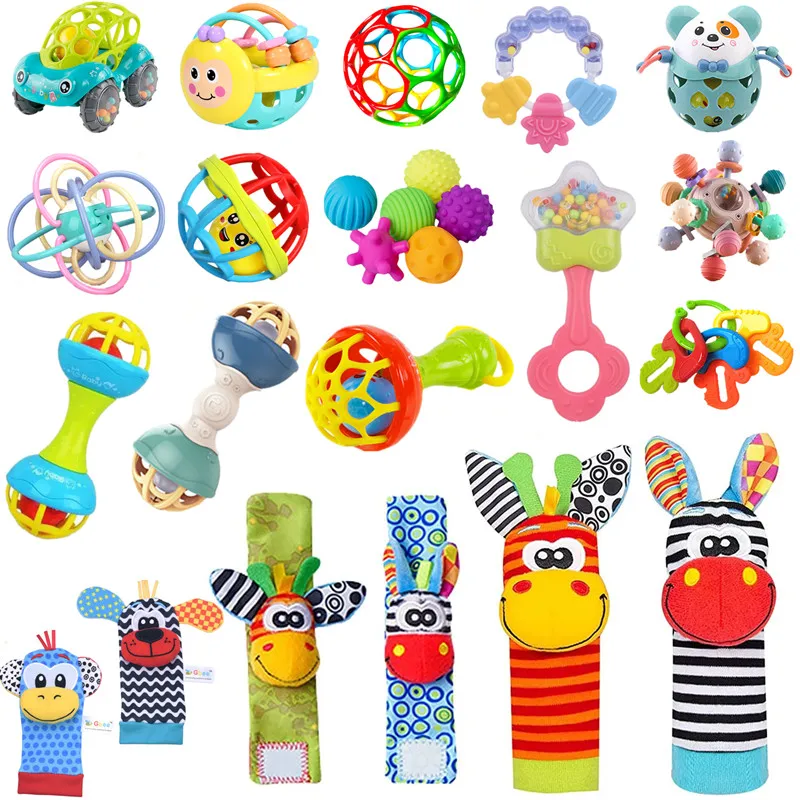 

Baby Toys 6 12 Months Sensory Rattles Teether Activity Hand Ball Toy Newborn Early Development Teething Rattle Toys for Babies