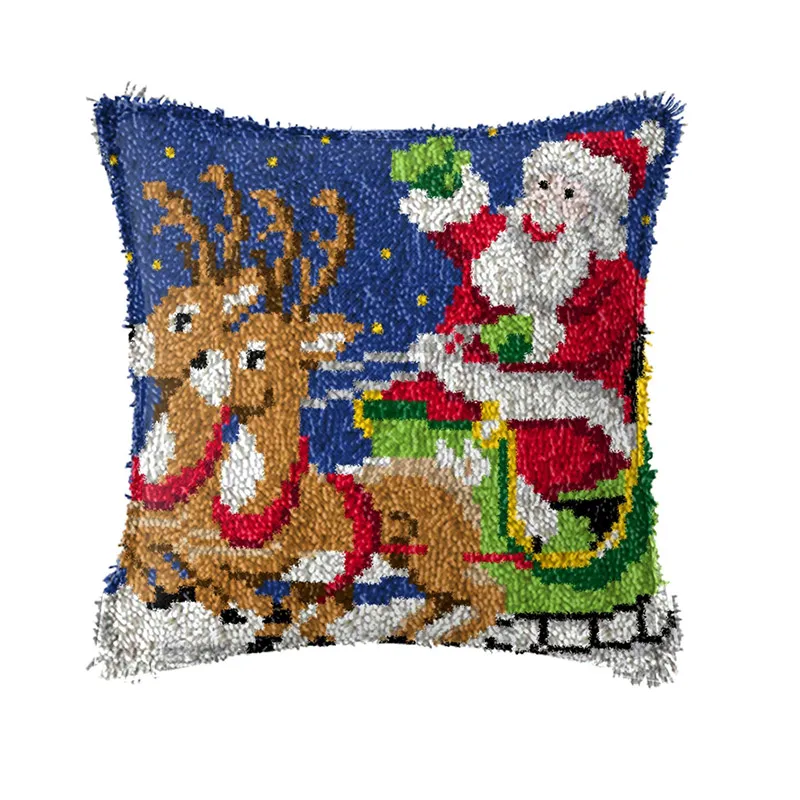DIY Christmas Style Latch Hook Kits Smyrna Pillowcase Knot Pillow Package Latch Hook Kit Set For Needlework Embroidery Cushion
