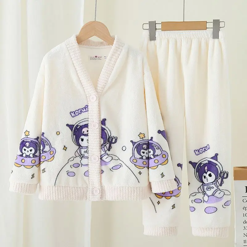 

Winter Kuromi My Melody Anime Kawaii Sanrio Long Sleeve Pajamas Cute Cinnamoroll Coral Velvet Homewear Clothes Toys for Kids