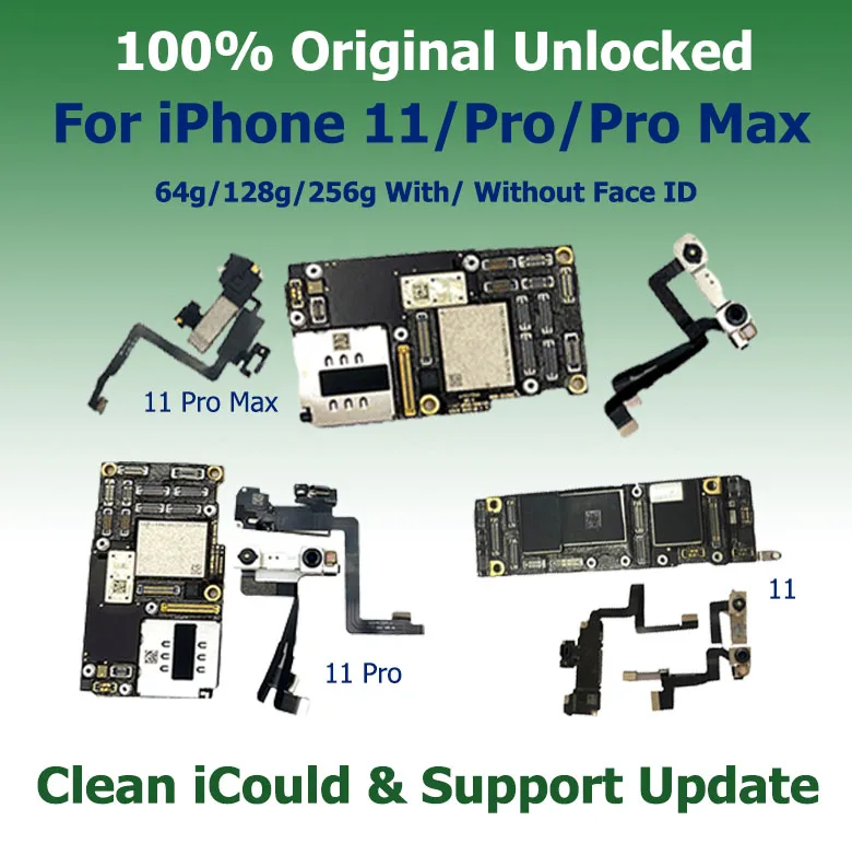 

Clean ICloud Mainboard For IPhone 11 Pro Max Face ID 100% Original Motherboard Support Update Full Chip Main Logic Board Plate