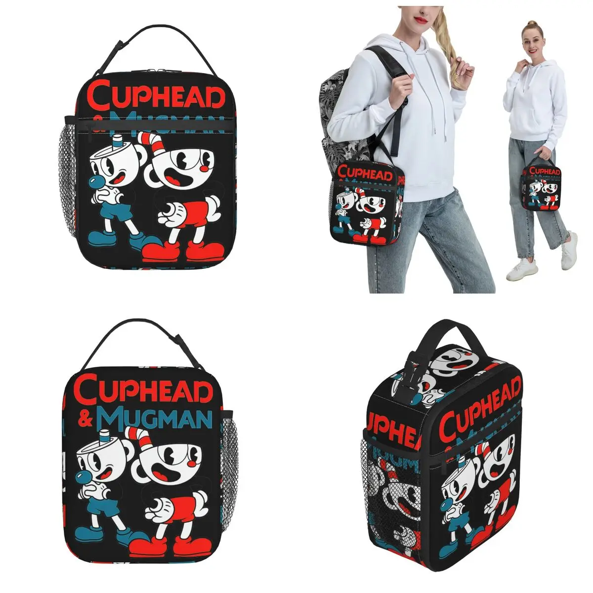 Insulated Lunch Bags Cuphead & Mugman Retro Games Merch Food Box Cooler Thermal Bento Box Work