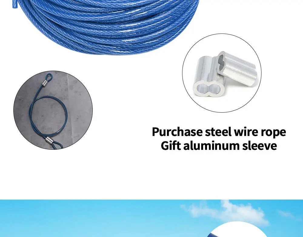 5M/10M/50M/100M Stahlseil Blau Beschichtet PVC-Kunststoffummantelt 304 Edelstahlkabel 2/3/4/5/6mm Mit Guter Verschleißfestigkeit – Detail 7