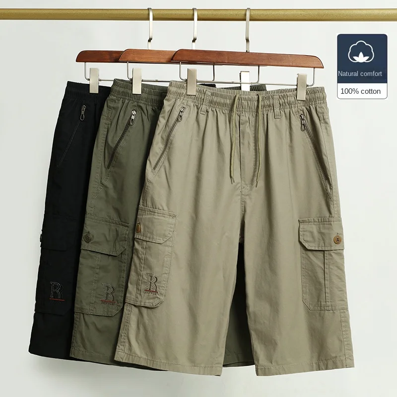 

Men's Climbing Cargo Shorts Casual Pure Cotton Zipper Pocket Sports Fishing Shorts New Summer Loose Plus Size Shorts Bermuda