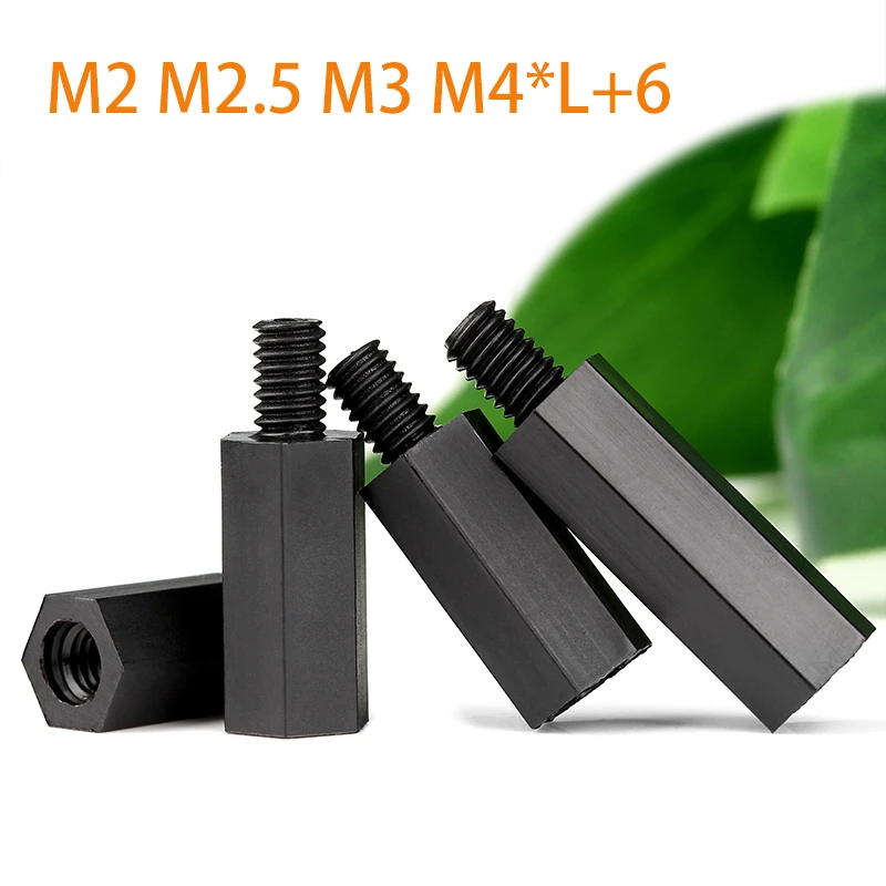 50PCS 20PCS Nylon Spacer M2 M2.5 M3 M4*L+6 Male to Female Black Nylon