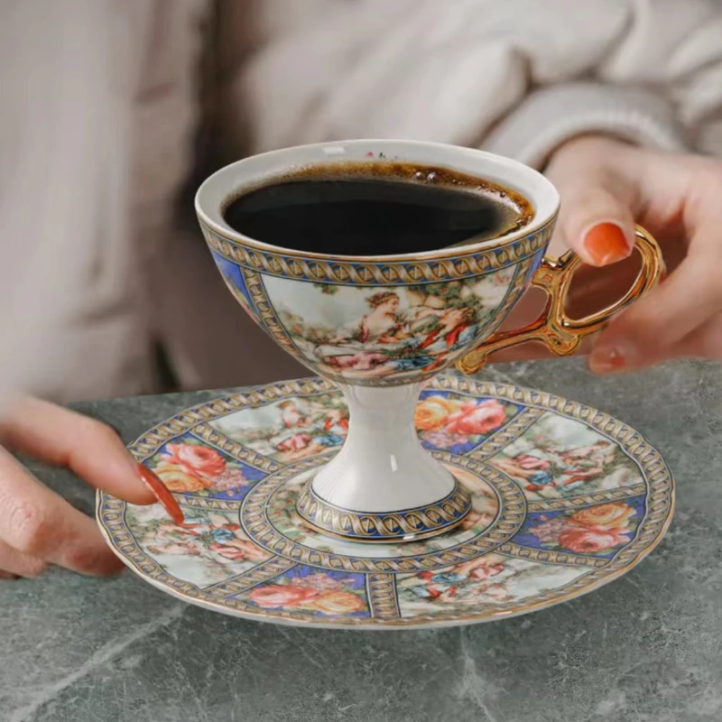 Ceramic Coffee Cup Set European Style Palace Style Character Coffee Cups and Dish Creative Art Ceramic Office Home Exquisite Coffee Mugs Gift Tableware