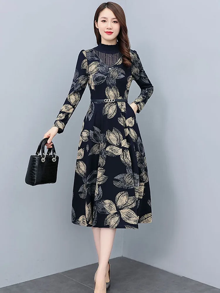 

Autumn Winter Korean Vintage Prom Knitting Lace Dress 2023 New Elegant Bodycon Casual Women Floral Long Sleeve Sexy Midi Dresses