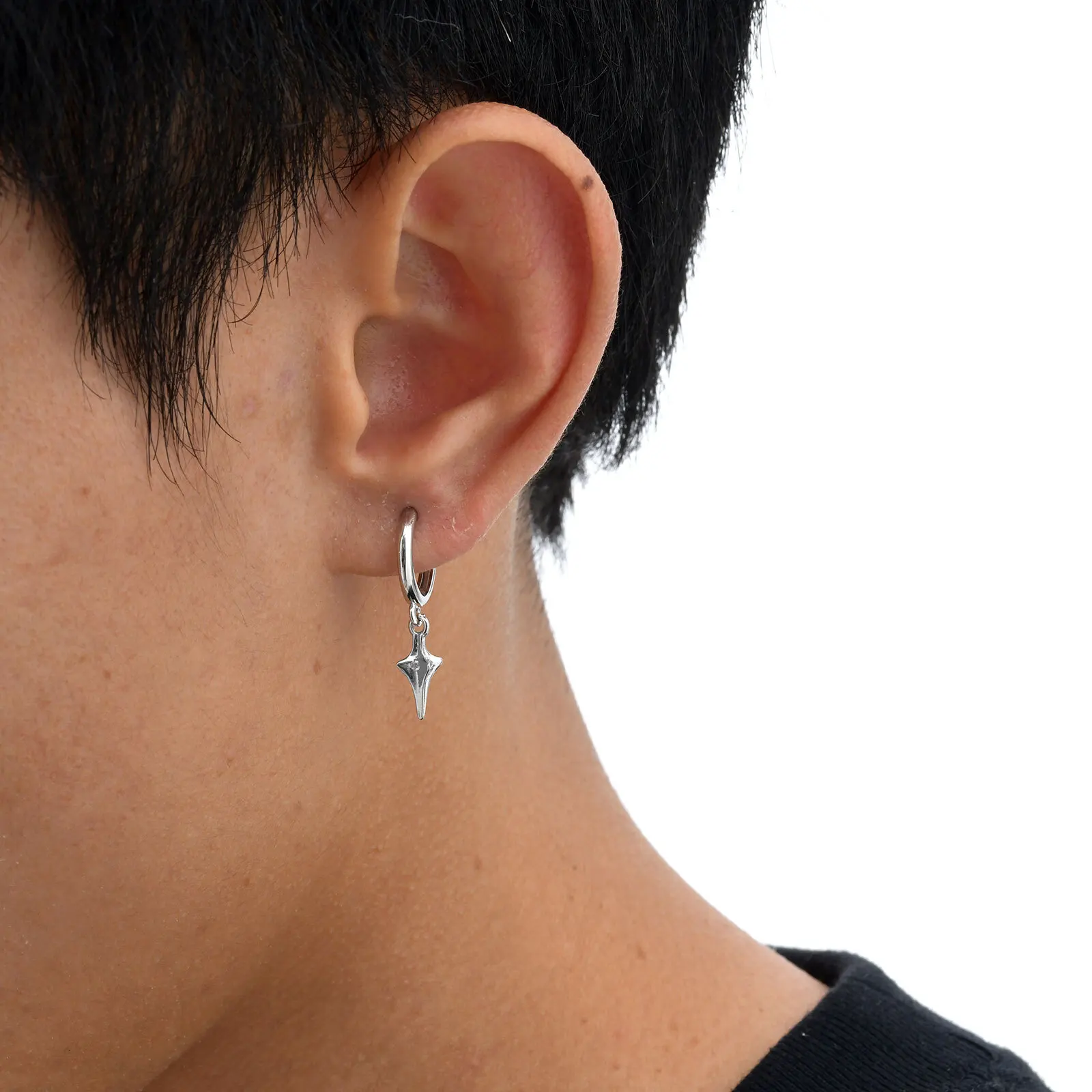 Hip Hop Star Hoop Earring for Men,Silver Color Metal Huggies Hoop Earring,Classic Jewelry Gift