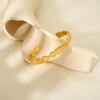 Stylish Gold Plated Stainless Steel Geometric Hammered Eeffect Open Bangle Unique Women Waterproof Jewelry 3