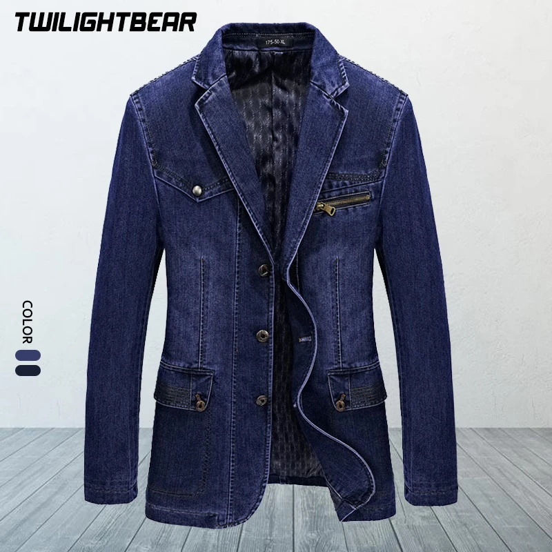 NewMensDenimBlazerMaleSuitJacketCoatOversized4XLSolidCotton