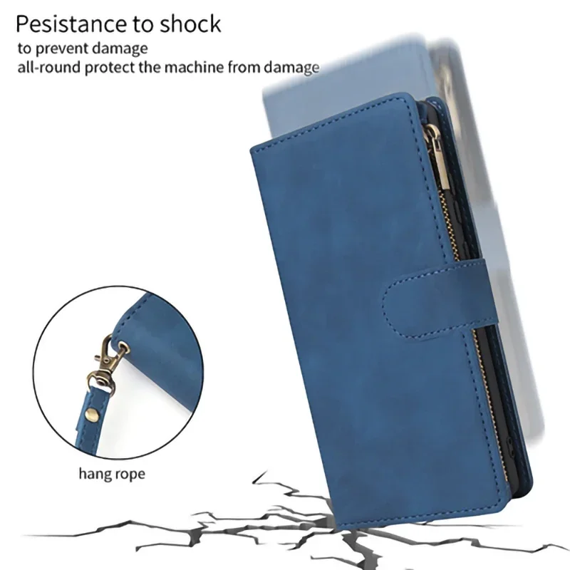 Zipper Leather Flip Wallet Case Cover
