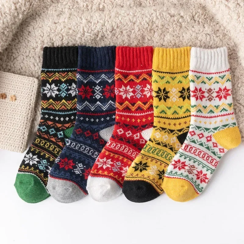 

Winter Socks Wool Women 2023 Warm 5pairs/lot Autumn Retro Thick Cotton Cashmere Christmas Hot Gift New Harajuku Sock Snow