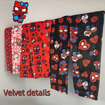 Hello Kitty Spider man Cotton Velvet Loose Pajamas Pajamas Long Pants Women's And Men's Cartoon Sleeping Casual Wear