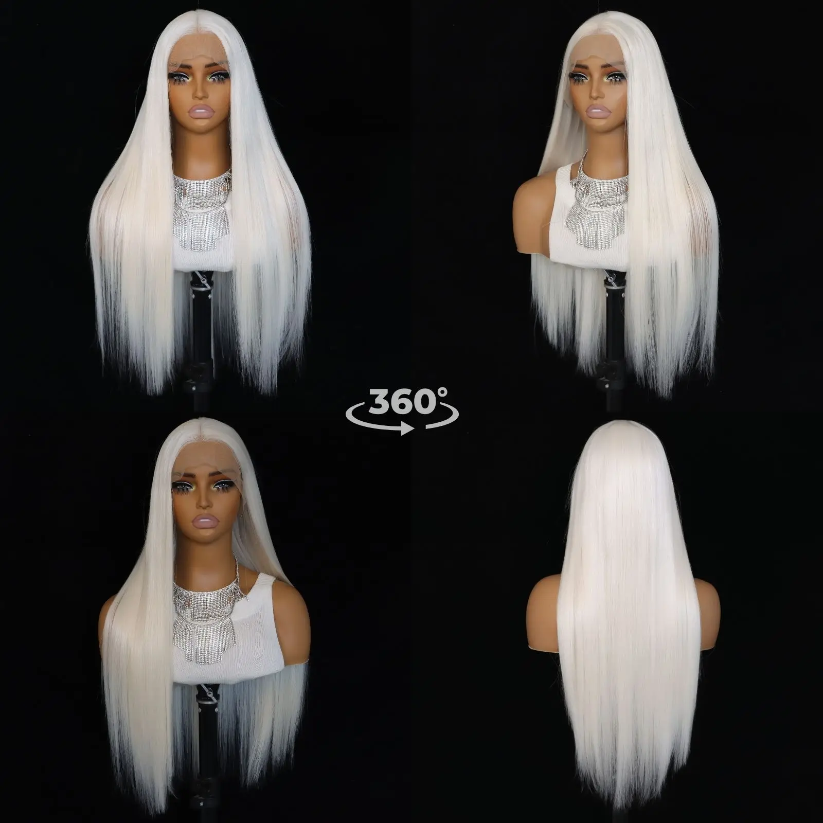 White Synthetic Lace Front Wig Long Straight Platinum Snow White13×4 Lace Front Wig Pre Plucked Natural Hairline Wig(24Inch)