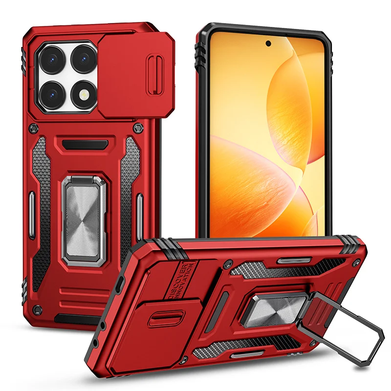 Shockproof Armor Case with Slide Lens Protector - Durable Back Cover