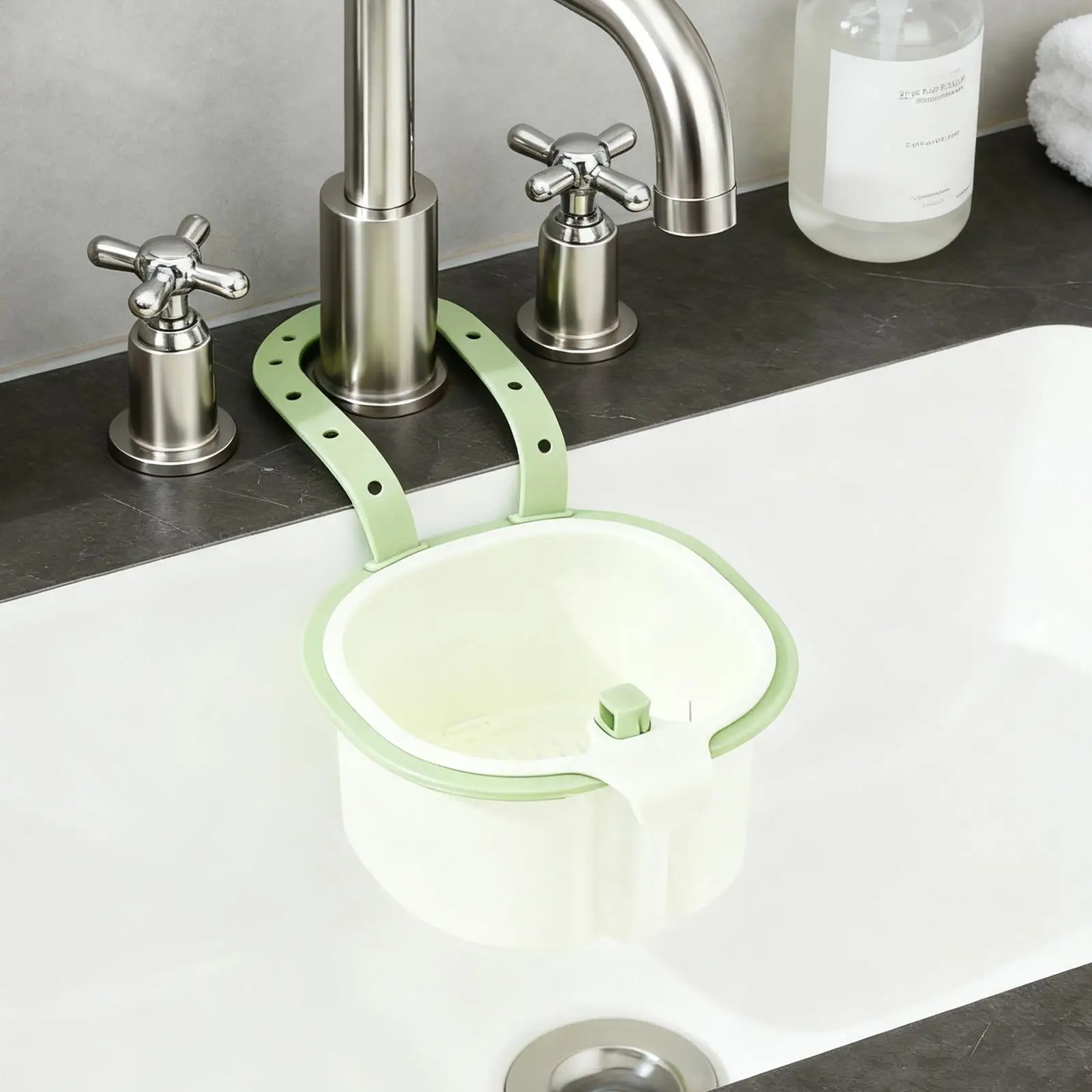 Sink Drain Strainer Adjustable Kitchen Waste Strainer Faucet Sponge Storage Rack For Dormitory Hotel Restaurant Apartment