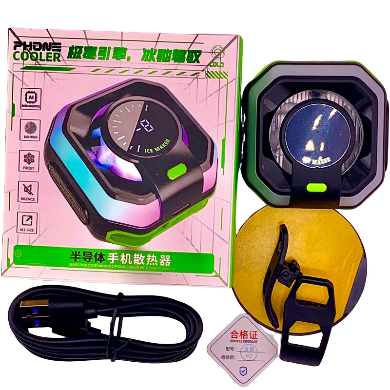 Semiconductor Phone Cooler Ice Cold Cooling Magnetic Clip Stand 2-in-1 Digital Temperature Display RGB Lights phone cooler mobile radiator cell phone fan for Gaming