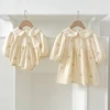 Sisters Clothes Infant Baby Girls Lace Collar Dress Rompers Kids Girls Embroider Flower Princess Dress Family Clothes Rompers 1