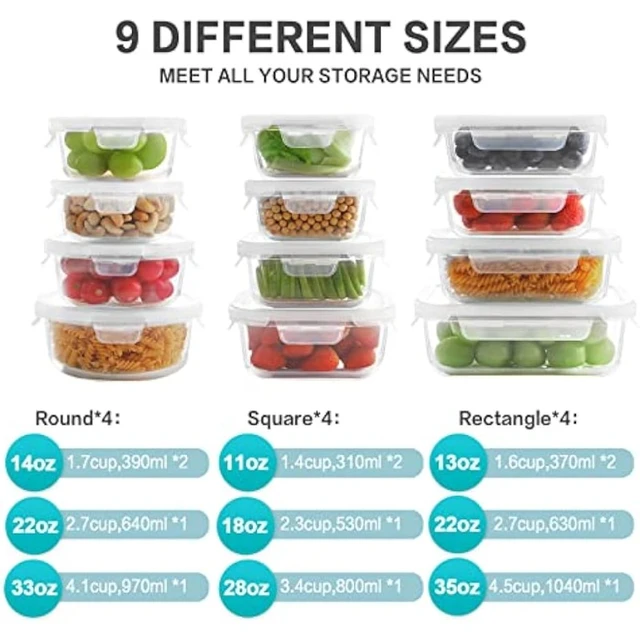 12 Piece Glass Food Storage Containers with Lids, Glass Meal Prep Containers,  11-36oz Airtight Glass Bento Boxes - AliExpress