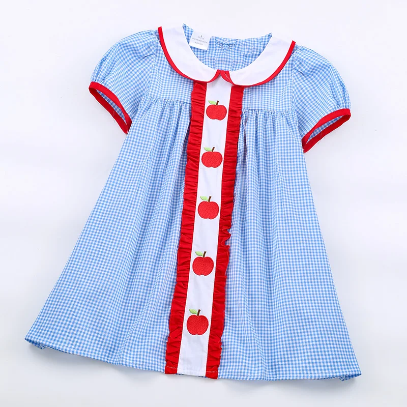 GirlymaxBackToSchoolGirlsClothesApplePencilEmbroiderDress