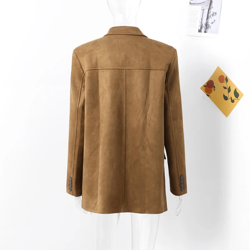 Women Suede Jackets Loose Lapel Single Breasted Long Sleeves Pockets Blazer Coats Female Autumn Fashion New in Outwear