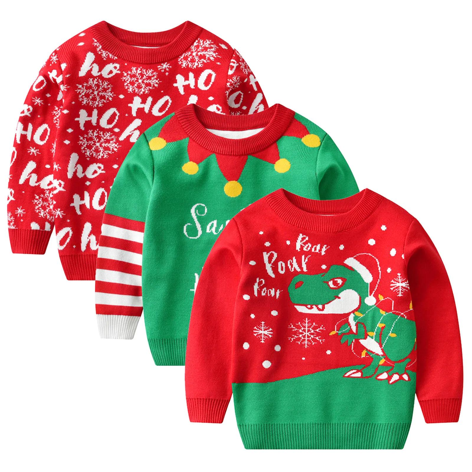 Suéter de manga larga con estampado navideño de dinosaurio y Papá Noel para  niños y niñas, Jersey de punto cálido, Tops de Navidad - AliExpress