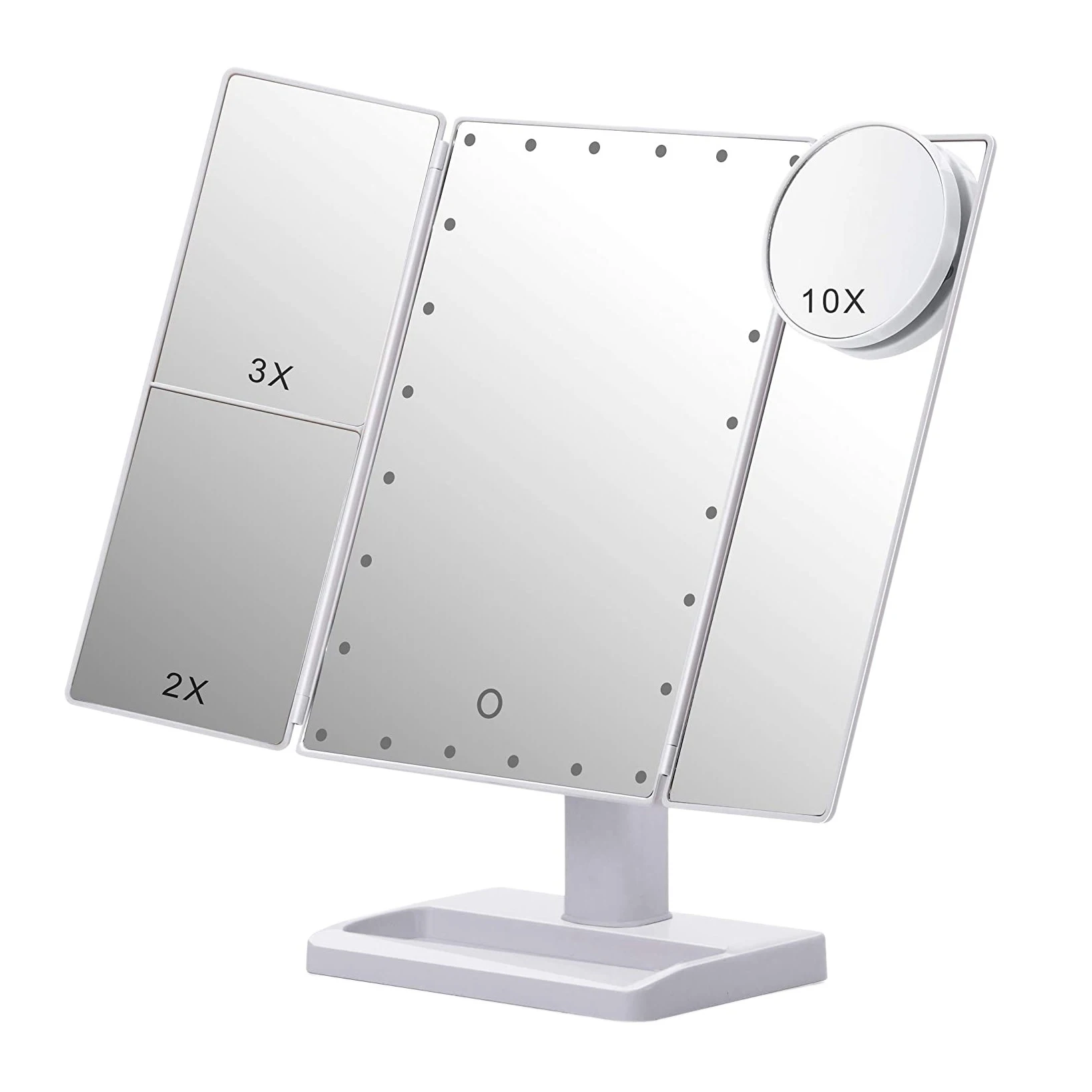 

Trifold Makeup Mirror with 22 LED Lights,10X/3X/2X Magnification Portable Fold Lighted Table Desk Cosmetic Mirror,White