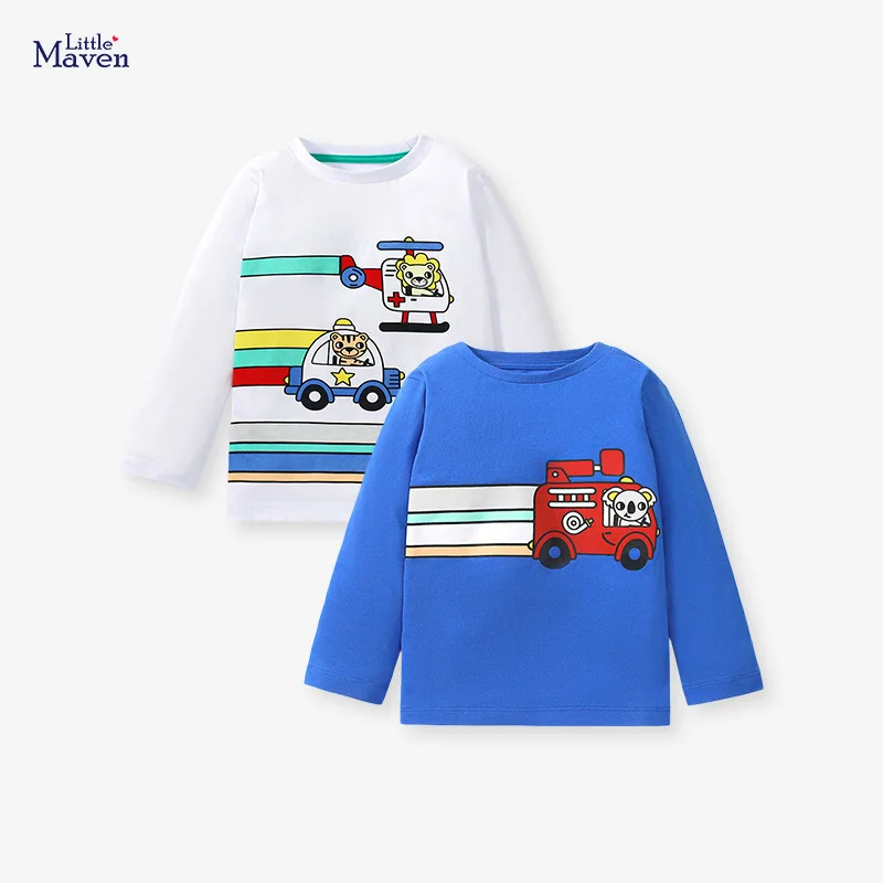 

Children's T-Shirt Spring Autumn Cute Cartoon Car Pattern Boys' 100% Cotton Baby Long Sleeve Tops Kids Clothes 2Y-6Y