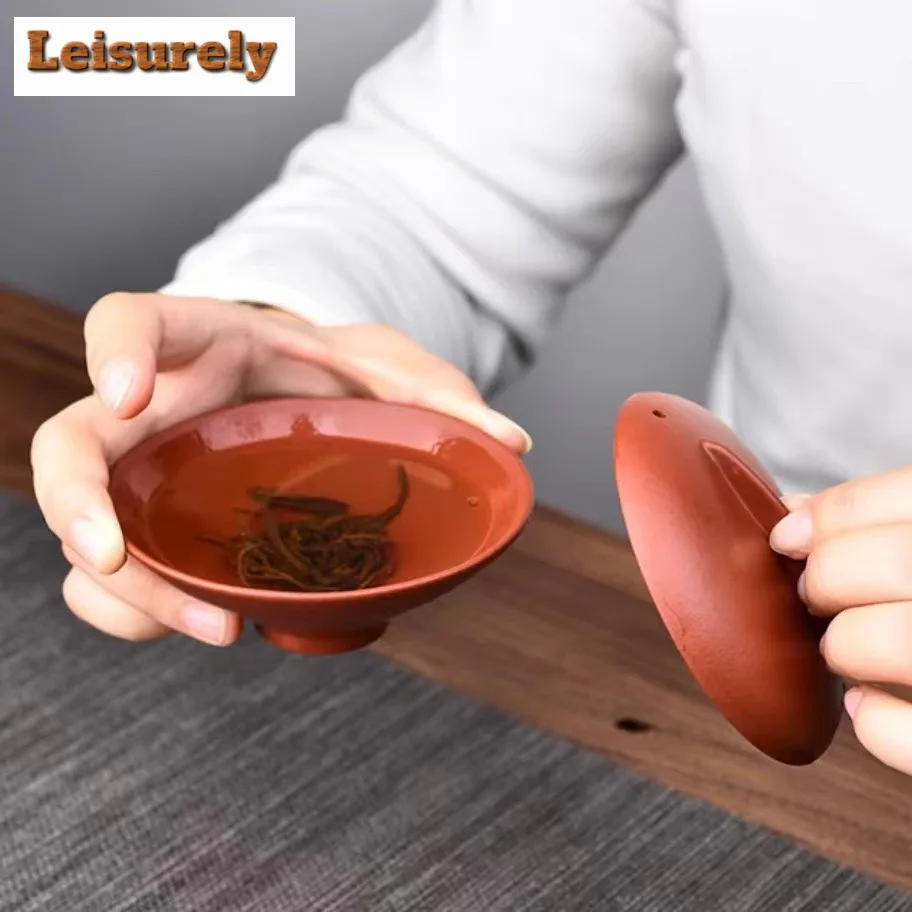 85ml High-end Yixing Purple Clay Pure Tea Tureen Handmade Raw Ore Zhu Mud Cover Bowl Anti Scalding Tea Maker Gaiwan Zisha Teaset