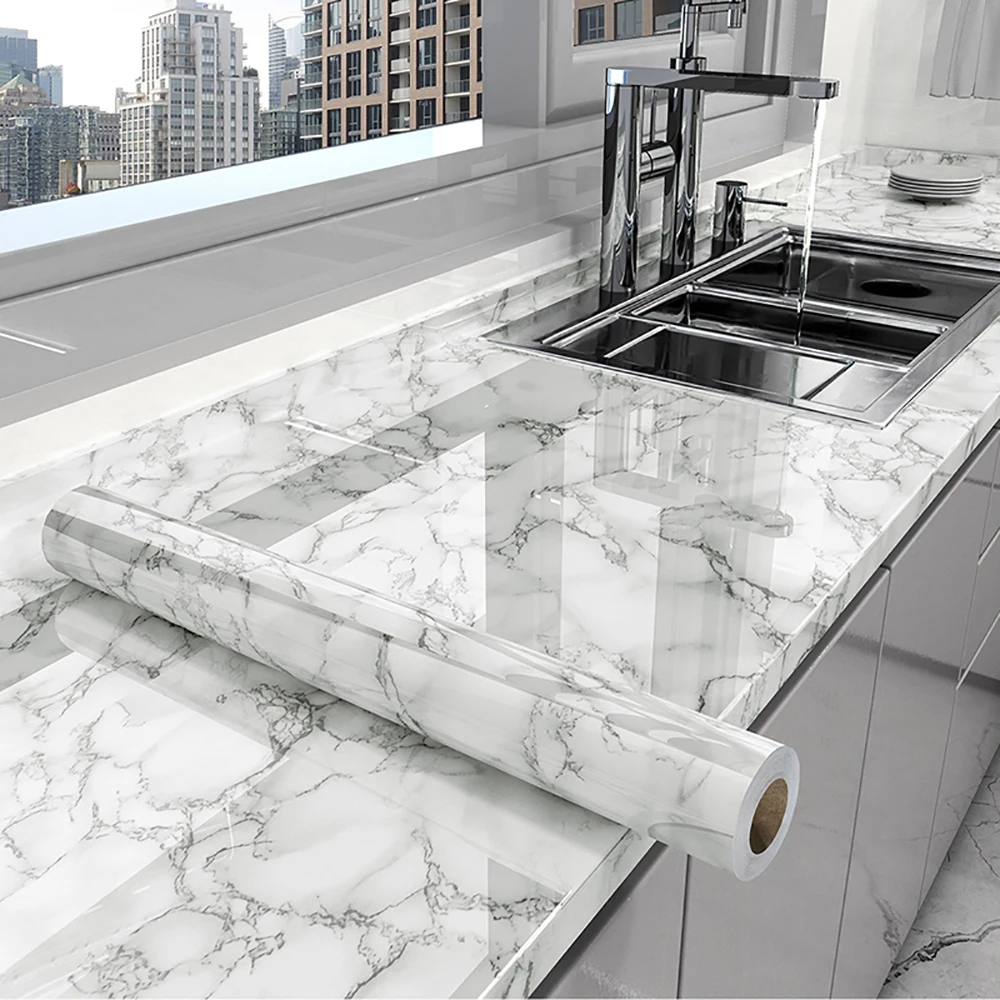 40cm Width Marble Waterproof Contact Paper Self Adhesive Wallpaper Vinyl Wall Stickers For Kitchen Decorative Film Home Decor 5