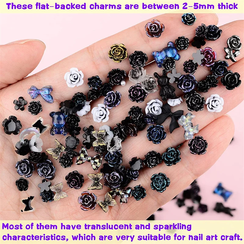 50pcs Bulk Nail Charms Aurora Resin Rhinestones Nail Art Decorations Cute Bow Bear Lollipop Kawaii Accessories For Manicure DIY