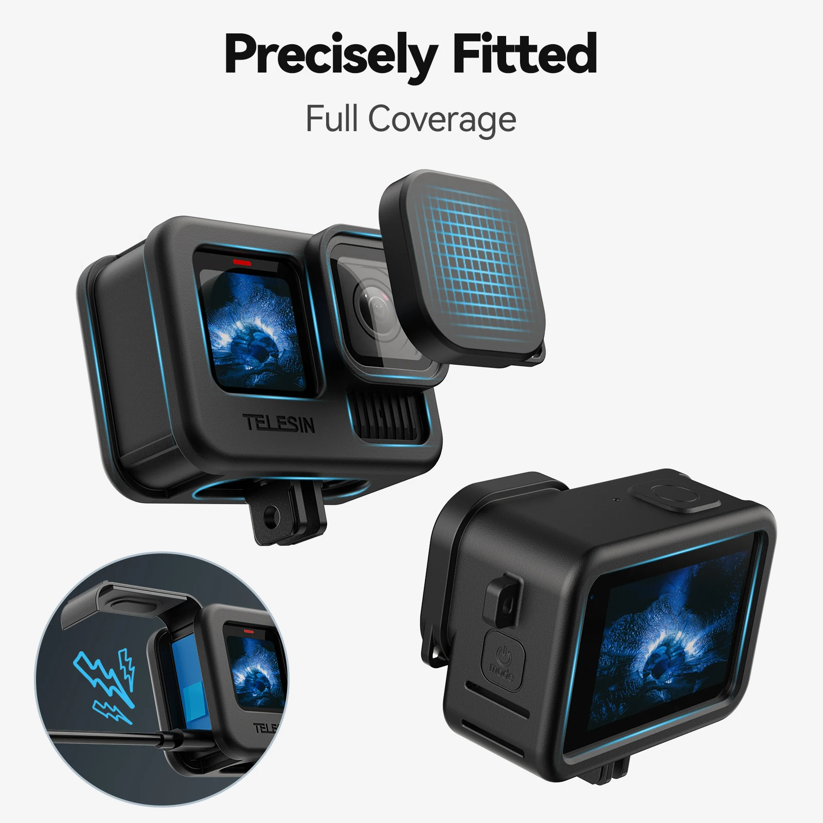 Étui TELESIN en silicone souple protégeant une GoPro Hero 13, design épousant parfaitement la caméra