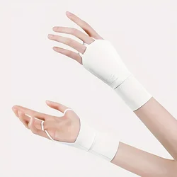 Elastic Half Finger Anti - UV Sunscreen Golf Gloves - Thin Ice Silk Wrist Protection (WHITE)