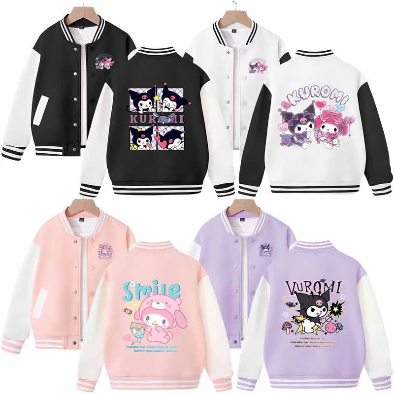 

Sanrios My Melody Kuromi Cartoon Cute Children Spring Autumn Clothing Baseball Uniform Jacket Boys Girls Tops Long Sleeve Coat