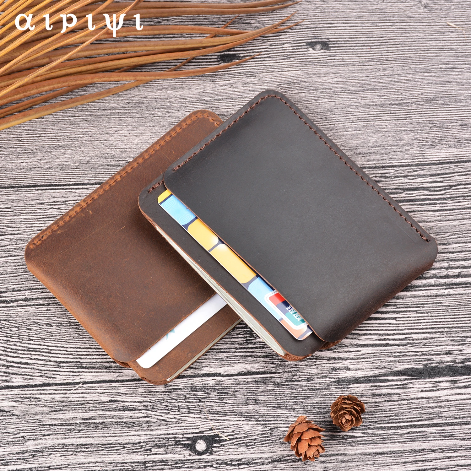 Vintage Handcrafted Top-Grain Leather Slim Wallet-Unisex Mini Card Holder & Coin Purse, Original Ultra-Thin Design for IDs, Ke