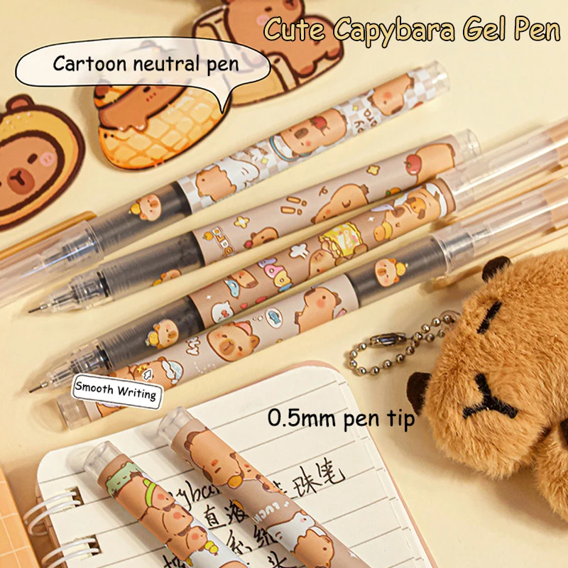 6Pcs Kawaii Capybara Gel Pens Writing Smooth Black Ink Pens Office Accessories School Student Teacher Gift Aesthetic Stationery - 2