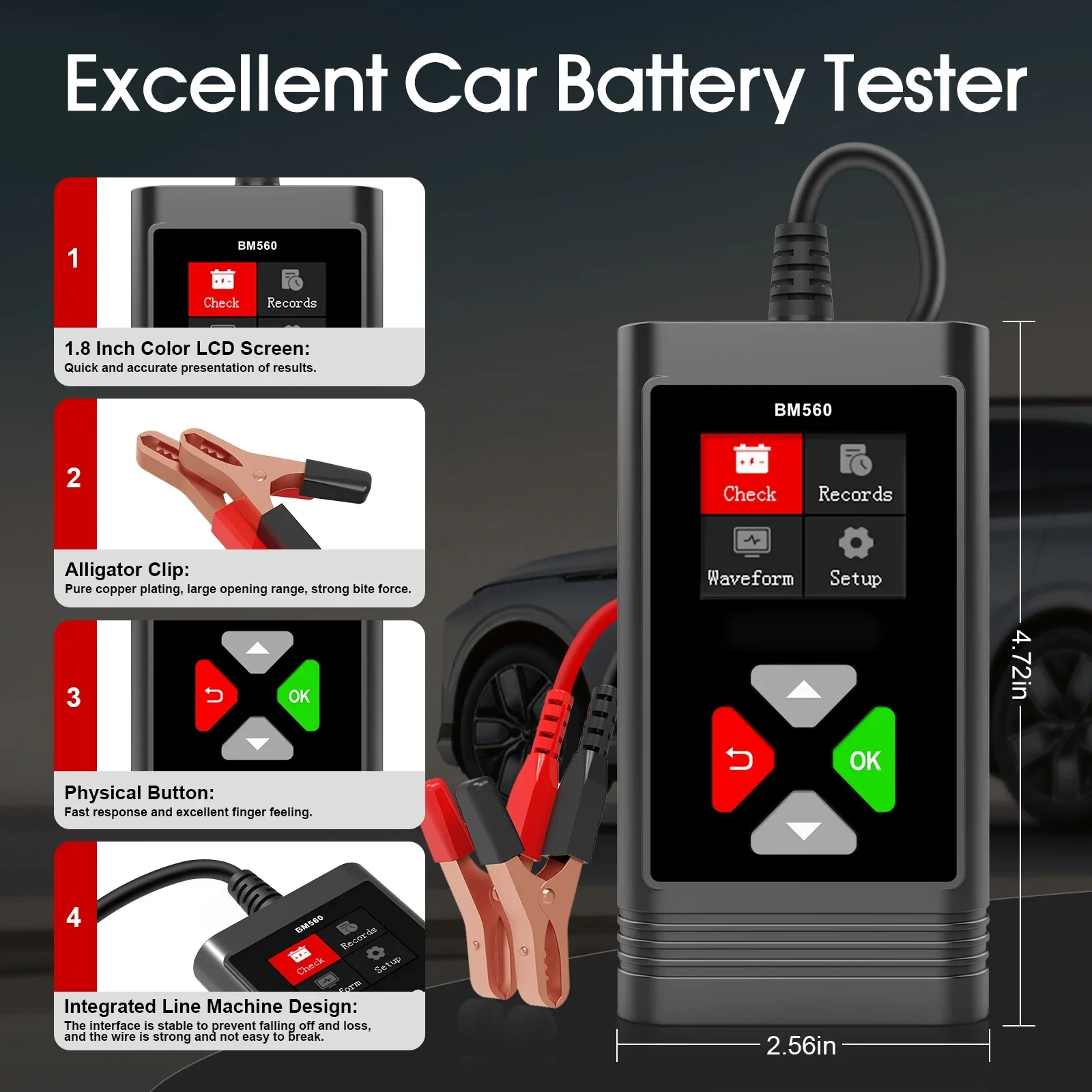 OBDResource Car Battery Tester, 6V 12V, BM560 100-2000 CCA, Automotive Alternator Tester, Digtial Battery Analyzer System Tester 5