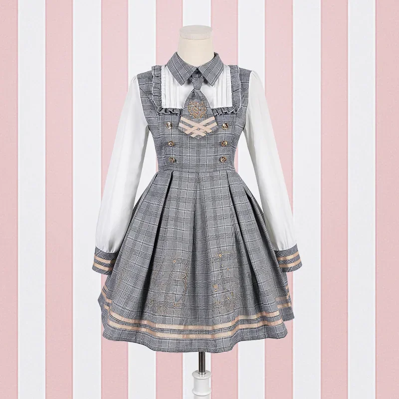 Lolita Dress Detective Bear Cospaly Women's Preppy Style Neck Tie Long Sleeve Dresses And Woolen Cloak lolita dress lolita cosplay costumes