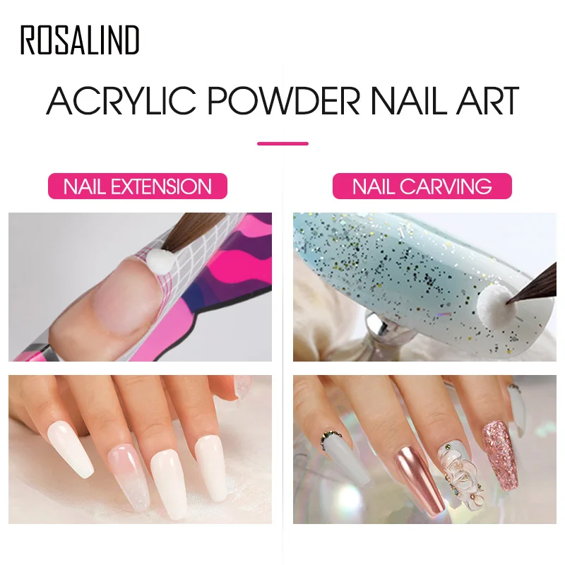 Rosalind Acrylic Powder Set Nail Kit Clear White Pink Carving Nail Art Gel For Extension Manicure Tools Set Acrylic Powder 4