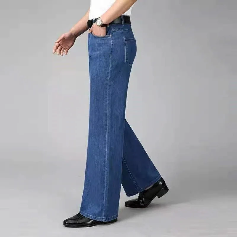 Spring Autumn 90s Streetwear Jeans Elastic Vintage Disco Men Clothing Loose Fashion All-match Washed Straight Flare Cowboy Pants 2