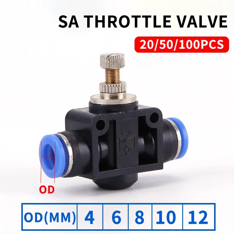 

Pneumatics Air Throttle Valve Speed Control Quick Hose Tube Water Adjust Fitting Connector 4mm 6mm 8mm 10mm Fittings Pneumatic