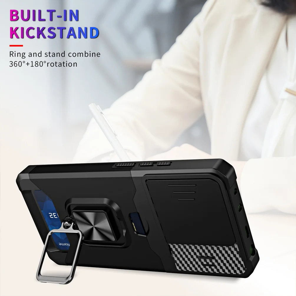 Versatile Card Slot Finger Ring Camera Protection Armor Case
