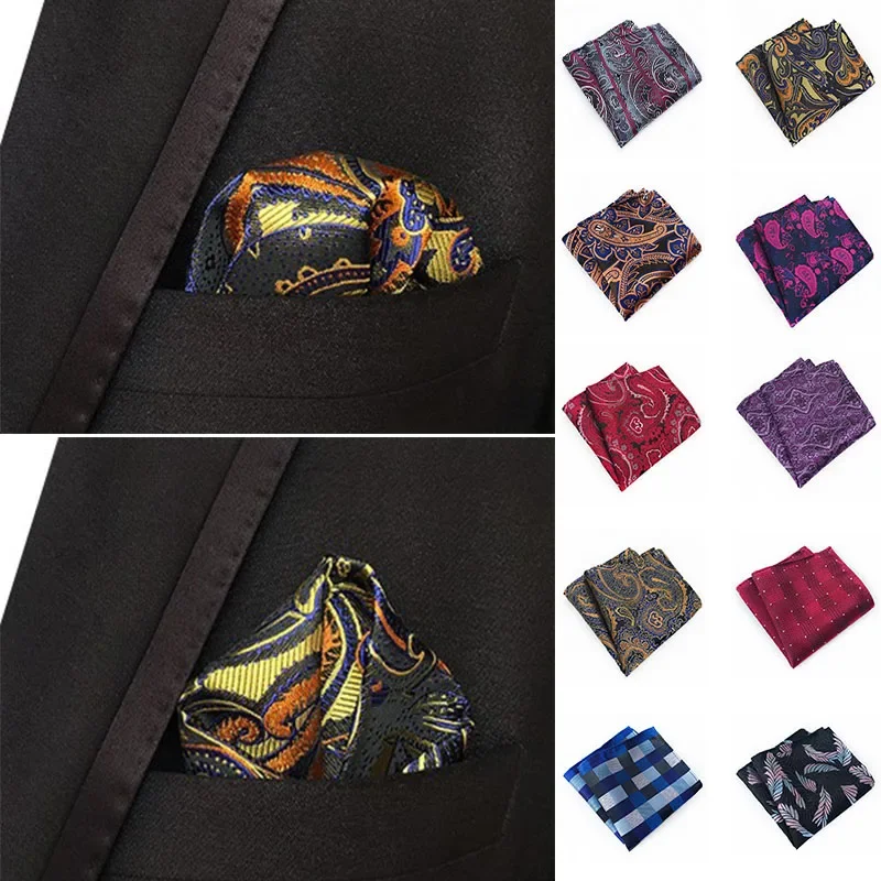 Fashion Luxury Mans Pocket Square Handkerchief  Silk Suit Jacquard Woven Hanky Paisley Design 25cm Wedding Party Handkerchief luxury brand floral hanky 100% silk pocket square handkerchief 25 25cm men paisley jacquard woven scarf party towel ascot tie